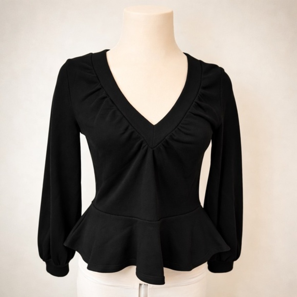 Anthropologie Gray V-Neck Peplum Tunic